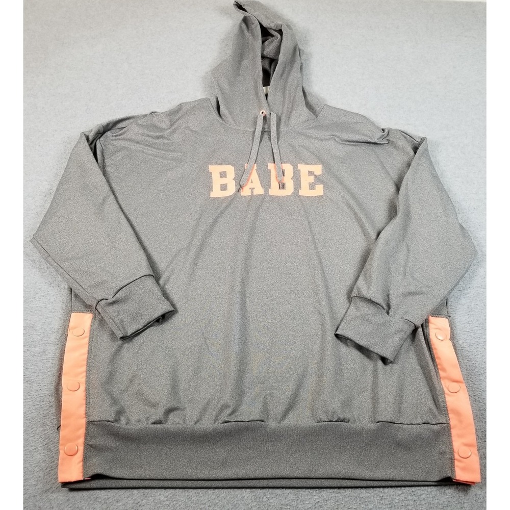 No Boundaries Hoodie Womens XXL Gray Orange Babe Snap Sides Sweatshirt Pullover